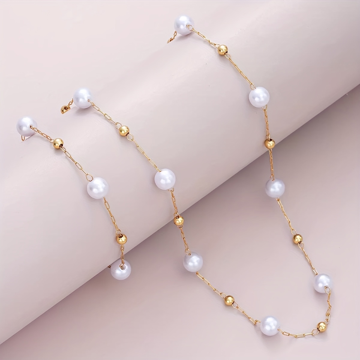 Elegant Imitation Pearl Necklace and Bracelet Set